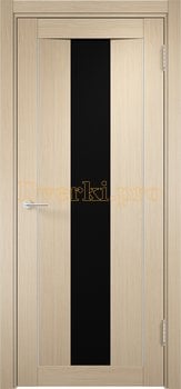Дверь Сицилия 02 беленый дуб, остекленная, черный триплекс, Экошпон Премиум