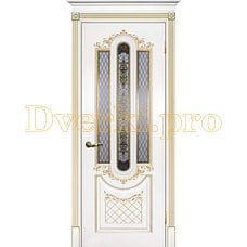 Дверь Муар белая эмаль (золото), остекленная